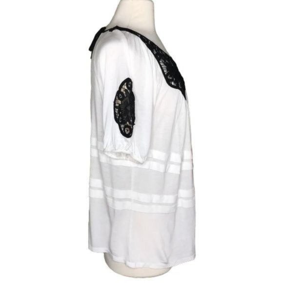Anthropologie Leifnotes M lace trim top cream black - Picture 4 of 7